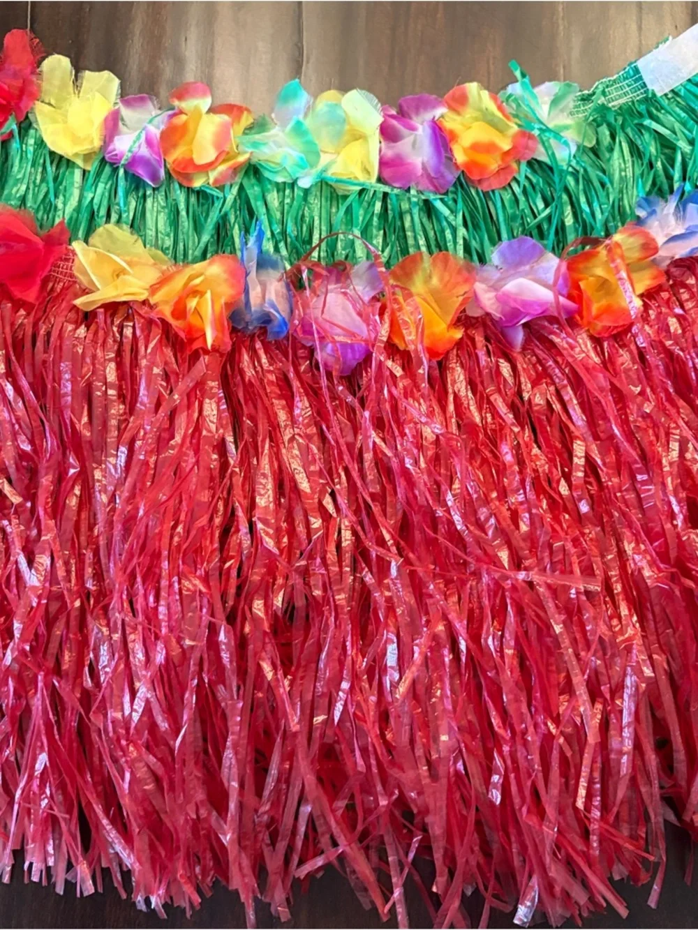 Girls Play Hawaiian Hula Grass Skirts with Adjustable Flower Waistbands